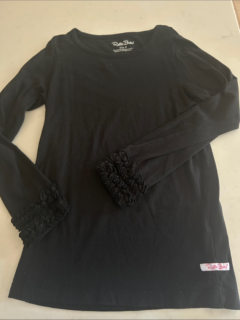 Ruffle Butts Black Long Sleeve Top with Ruffle Cuffs